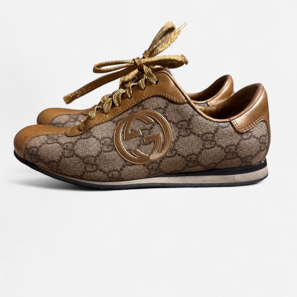 Gucci GG Supreme Gold Leather Low Top Sneakers Size 35.5 (US 5.5 - 6)